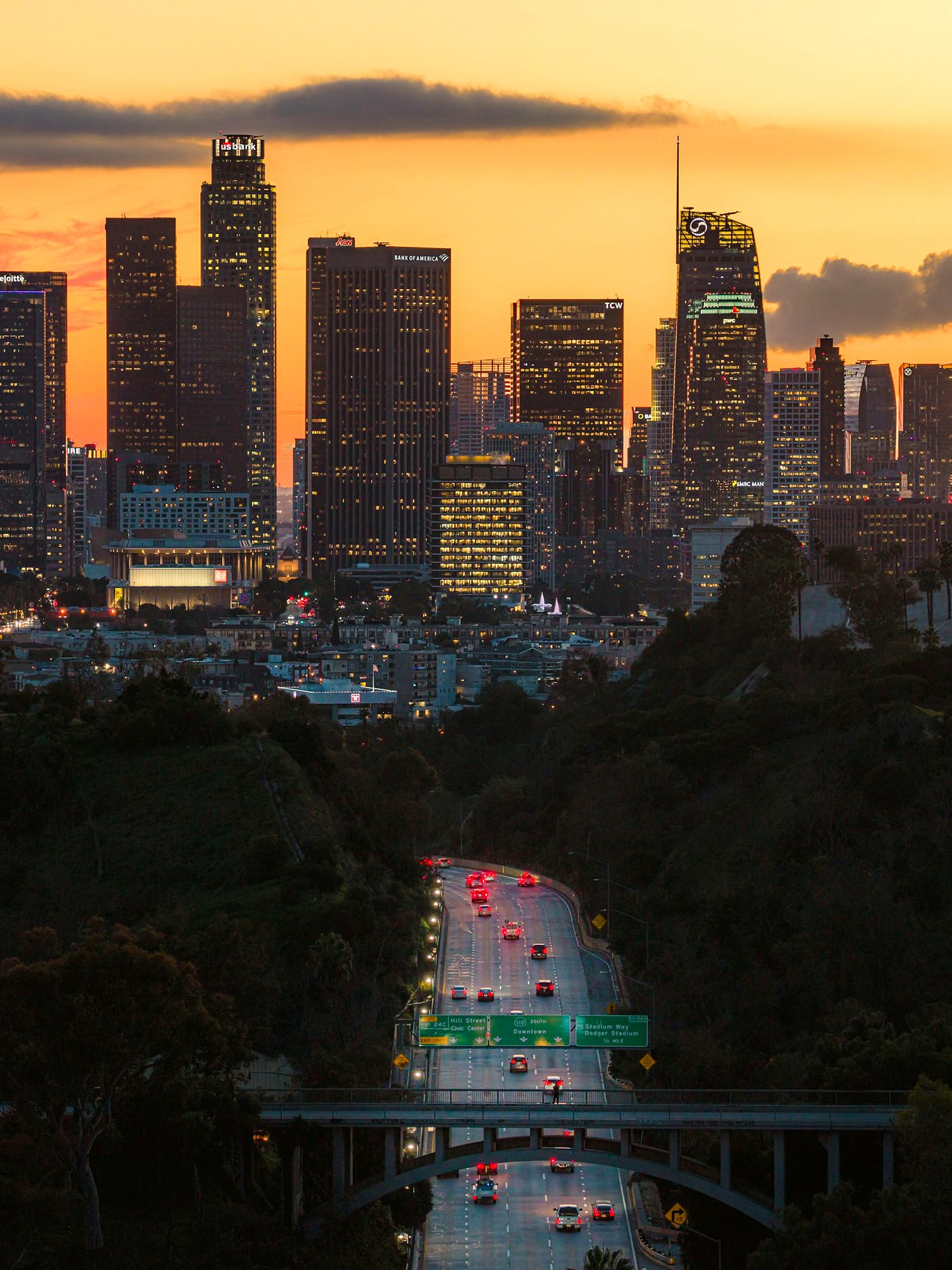 Traffic on the 110 freeway through downtown Los Angeles
